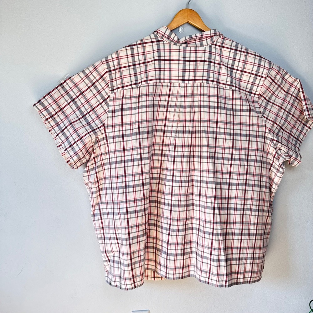 King Size Mens White Red Plaid Dad Core Short Sleeve Button Down Shirt Size 3XLg - Picture 2 of 10